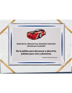 (140) PLACA HOMENAJE CON SOPORTE MARMOL 24 x 19 cm