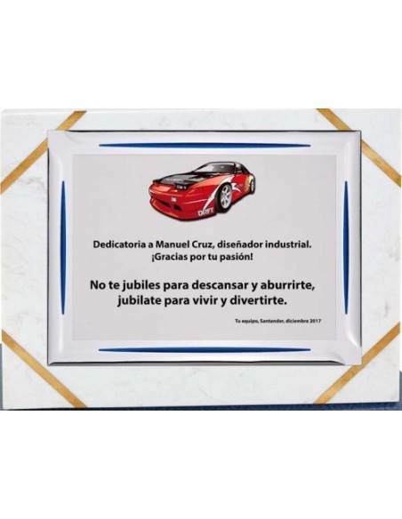 (140) PLACA HOMENAJE CON SOPORTE MARMOL 24 x 19 cm