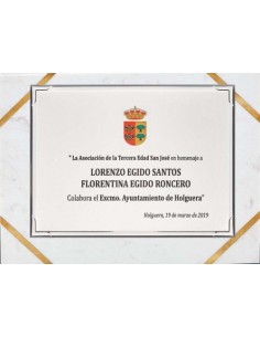 (140) PLACA HOMENAJE CON SOPORTE MARMOL 24 x 19 cm
