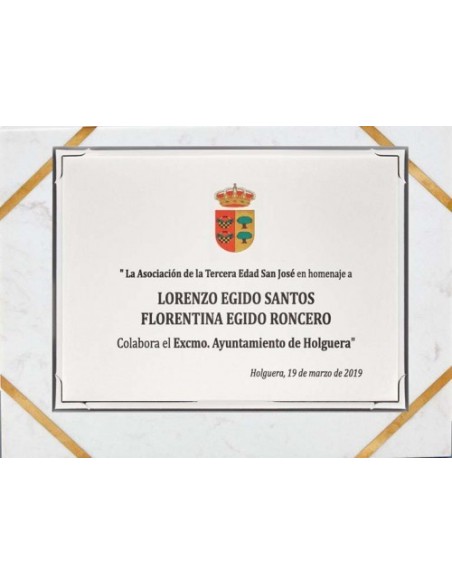 (140) PLACA HOMENAJE CON SOPORTE MARMOL 24 x 19 cm
