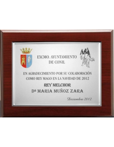 (141) PLACA HOMENAJE CON MADERA PREMIUM 21 x 17 cm