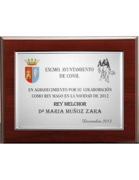 (141) PLACA HOMENAJE CON MADERA PREMIUM 21 x 17 cm