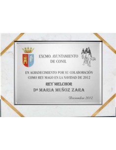 (141) PLACA HOMENAJE CON SOPORTE MARMOL 24 x 19 cm