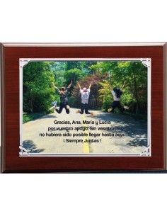 (141) PLACA HOMENAJE CON MADERA ECONOMICA 21 x 17 cm