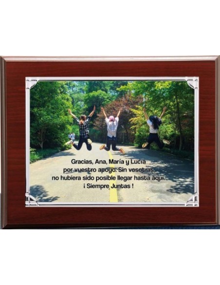 (141) PLACA HOMENAJE CON MADERA ECONOMICA 21 x 17 cm