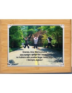 (141) PLACA HOMENAJE CON MADERA BAMBU 21 x 17 cm