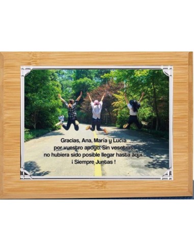 (141) PLACA HOMENAJE CON MADERA BAMBU 21 x 17 cm