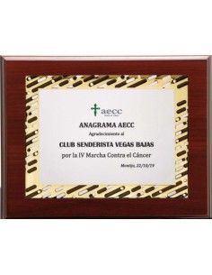 (142) PLACA HOMENAJE CON MADERA LUXE 21 x 17 cm