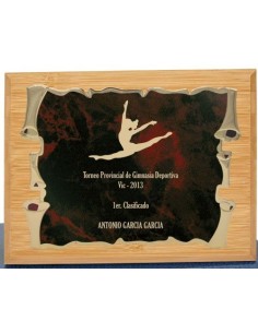 (142) PLACA HOMENAJE CON MADERA BAMBU 29 x 23 cm