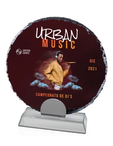 (149) PIZARRA ESP. SUBLIMACION CON BASE CRISTAL Ø15 - 18 cm