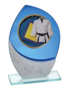 (252) TROFEO CRISTAL CON APLIQUE DE MADERA 21 cm