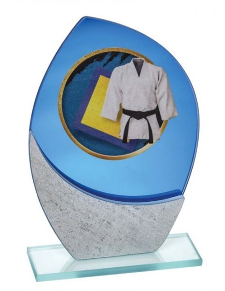 (252) TROFEO CRISTAL CON APLIQUE DE MADERA 21 cm