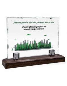(127) PLACA HOMENAJE CRISTAL 28 x 21 cm