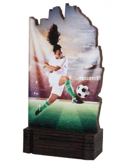 (243) TROFEO MADERA FUTBOL FEMENINO 13 cm