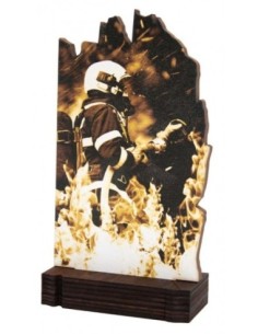 (246) TROFEO MADERA BOMBERO 19 cm
