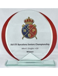 TROFEO CRISTAL ROJO GRABABLE EN COLOR CON ADORNO ESPEJO 15,5 CM