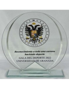 TROFEO CRISTAL GRABABLE EN COLOR CON ADORNO ESPEJO 15,5 CM