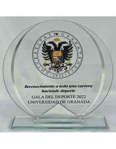 TROFEO CRISTAL GRABABLE EN COLOR CON ADORNO ESPEJO 15,5 CM
