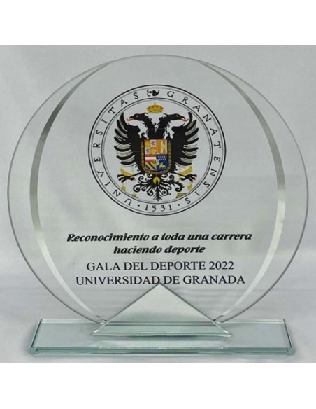 TROFEO CRISTAL GRABABLE EN COLOR CON ADORNO ESPEJO 15,5 CM