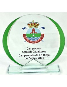 TROFEO CRISTAL VERDE GRABABLE EN COLOR CON ADORNO ESPEJO 15,5 CM