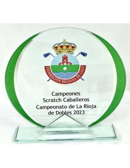 TROFEO CRISTAL VERDE GRABABLE EN COLOR CON ADORNO ESPEJO 15,5 CM