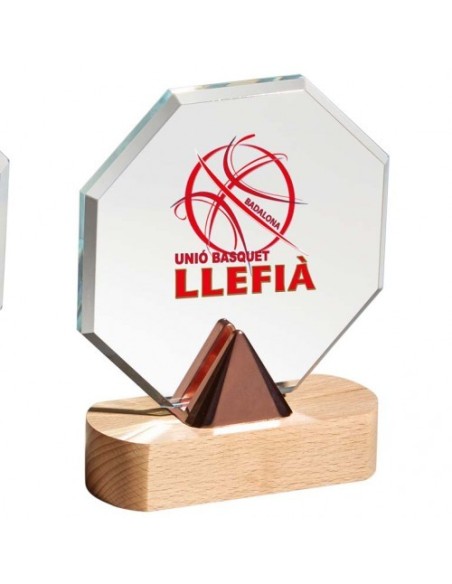 (155) CRISTAL GRAB. LASER/UVI ADORNO BASE EN COLOR COBRE 19 cm