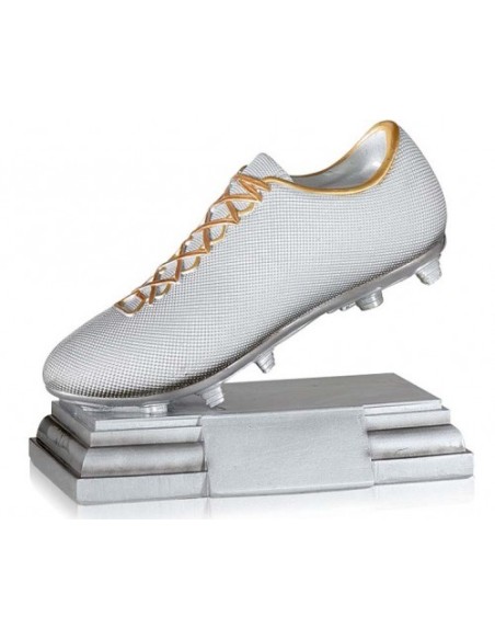 (184) TROFEO FUTBOL RESINA BOTA PLATA 17 x 19 cm