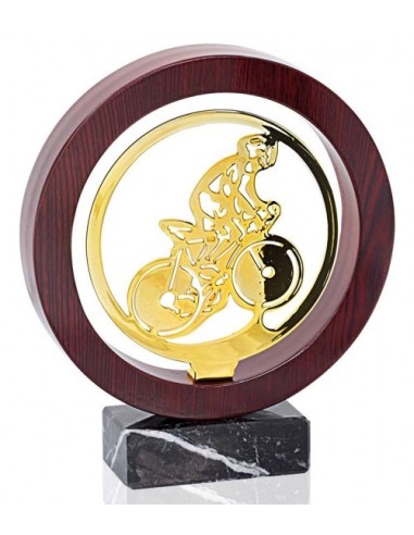 (204) TROFEO MADERA/METAL CICLISMO 22 cm